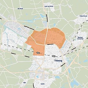 Kaart met Tilburg Noord en West uitgelicht